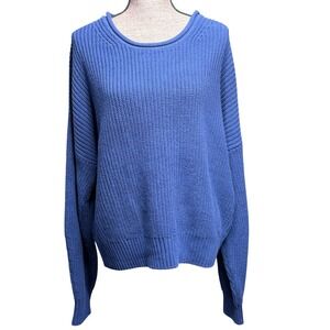 Gap Sweater Womens Sz XL Roll Neck Royal Blue 100% Cotton Knit Fisherman Preppy
